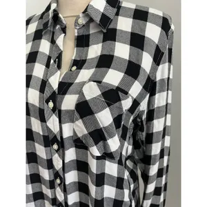 Buffalo Plaid Button Down Shirt sz Large Black White Preppy Minimalist Timeless thumbnail 3