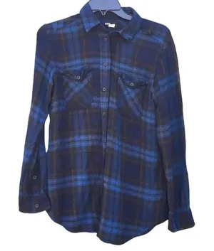 Urban Outfitters BDG Blue Plaid Button Down Long Sleeve Top Size XS v6x thumbnail 1