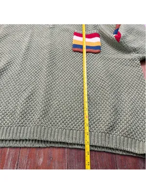 POL Sage Green Chunky Knit V-Neck Sweater Rainbow Stripe Sleeves Pocket M thumbnail 10