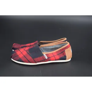 TOMS Alpargata Women W8 Red Navy Plaid Canvas Excellent Corduroy Heel Slip On thumbnail 3