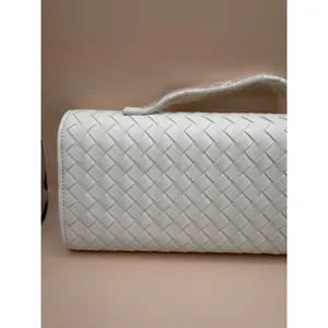 Few Moda East West Clutch Woven Faux‎ Leather White Gold Turn Lock Crossbody Bag thumbnail 5