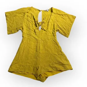 Louna Tie Romper Women's XL Yellow Mustard Short Flutter Sleeve V-Neck RTR thumbnail 3