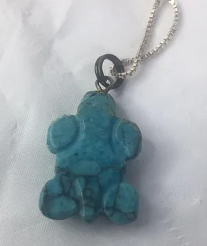 Vintage carved turquoise necklace sterling chain 17" thumbnail 3