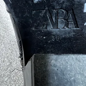 Zara Croc Embossed Square Toe Ankle Boots Black Architectural Heel Size 38 / 7.5 thumbnail 9