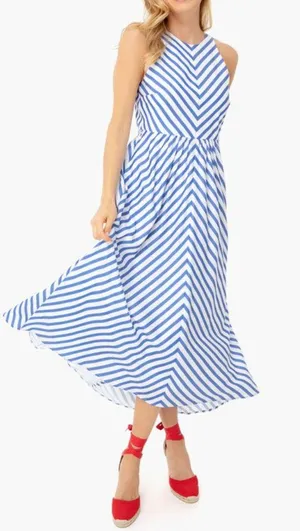 Tuckernuck Striped High Neck Sleeveless Portofino Midi Dress Blue White 4 thumbnail 1