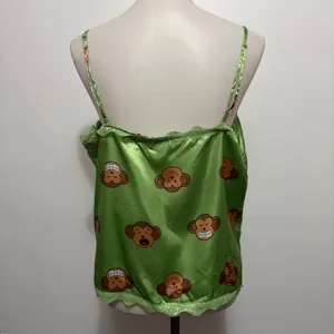 Y2K Aeropostale Monkey Print Satin Lace Trim Cami Tank Top XL Green Kawaii thumbnail 5