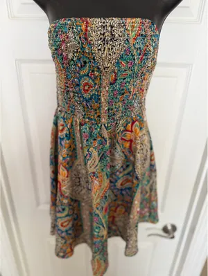 Multicolor paisley strapless dress Blue Size M thumbnail 7