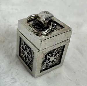 Vintage Metal Wish Prayer Box Charm Pendant with Snowflakes Hinged Magnetic Top thumbnail 2