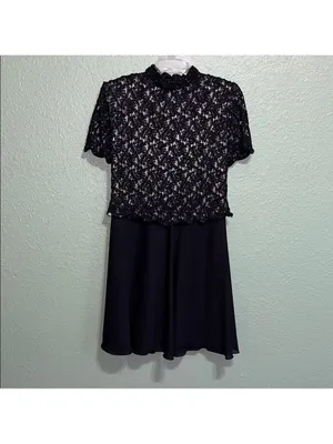 Vintage Elegant Black Lace Top and Skirt Set Two Piece Dress semi Formal thumbnail 2