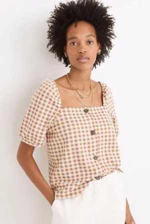 Madewell Gingham Jacquard Square-Neck Puff-Sleeve Top thumbnail 1