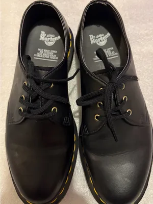 Dr. Martens Vegan 1461 Oxford Black Leather Lace-Up Shoes with Yellow Stitching thumbnail 6