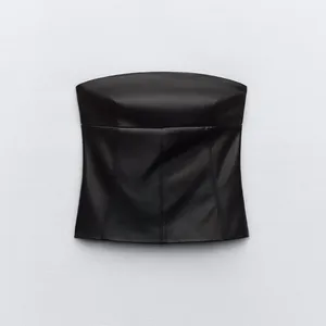 Nwt- Black Strapless Faux Leather Top thumbnail 4