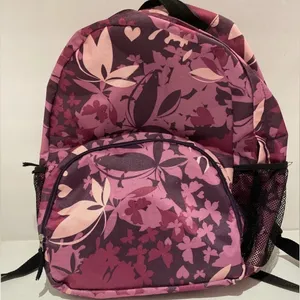 Navy, Pink Flowers Backpack with small pocket and two mesh pockets in side 🔴 thumbnail 1