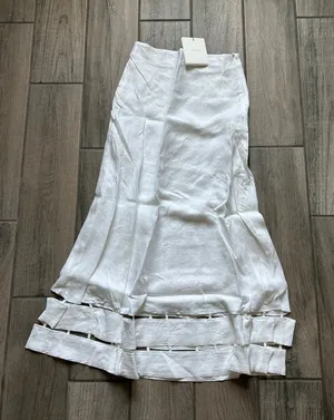 DISSH White Midi Skirt with Ladder Hem Detail thumbnail 1