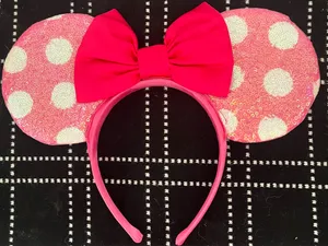 Minnie Mouse Disney Ears Headband Sequin Pink Polka Dot thumbnail 1
