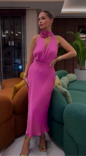Zara maxi dress pink satin effect floral tie scarf wedding party cocktail thumbnail 11