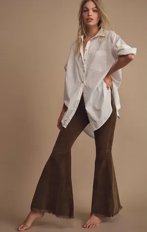 Free People Just Float On Corduroy Flare Pants Plum Size 30 Raw Hem Boho thumbnail 1