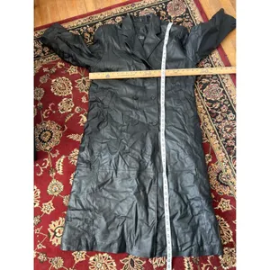NYDA Black Leather Double Breasted Long‎ Trench Coat Women's Size L Goth Office thumbnail 8
