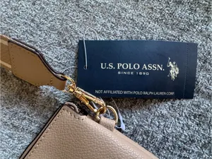 U.S. Polo Assn. Taupe Pebbled Leather Crossbody with Branded Web Strap thumbnail 4