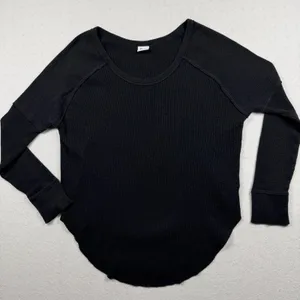 Tna Aritzia Waffle Knit Long Sleeve Thermal Top Black XS Oversized thumbnail 1