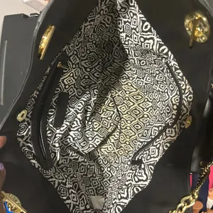 Black Faux Leather Tote Bag with Gold Accents thumbnail 6