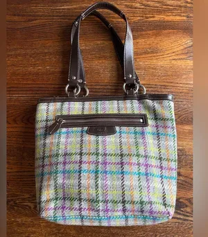 Coach Vintage Penelope Tattersall Plaid Wool Tweed Leather Handbag thumbnail 4