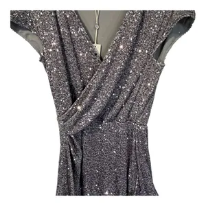 Heartloom‎ Sequin Mini Dress Women Large Silver Wrap V-Neck Cap Sleeve Party New thumbnail 10