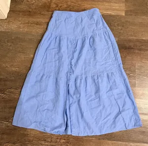Midnight sky Light Blue Tiered Maxi Skirt with Front Buttons thumbnail 1