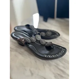 Donald J. Pliner Black/Dark Brown Leather Metal Western Embellished Sandal thumbnail 5