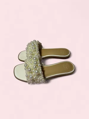 a new day Pearl-Embellished Cream Slide Sandals thumbnail 3