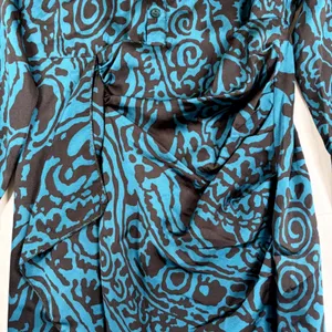 Venti6 LA Teal Abstract Swirl Ruched Mini Dress Long Sleeve Made in Italy S‎ thumbnail 3