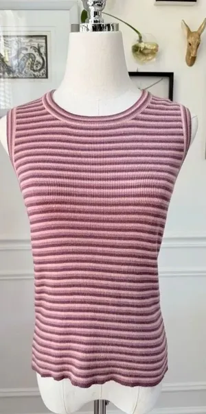 Vintage 70s Crazy Horse Pink Mauve Purple Stripe Knit Sweater Vest Tank Top S M thumbnail 1