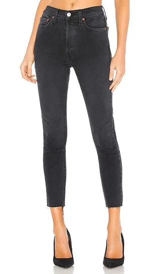 Re/Done Originals High Rise Ankle Crop in Faded Black thumbnail 1