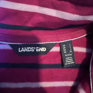 Lands End Magenta Navy‎ Striped Quarter Zip Pullover Top Womens Large Petite thumbnail 2