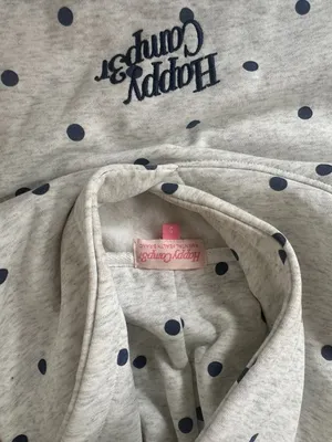 🩶Happy Camp3r Heather Gray Polka Dot Appliqué Hoodie 🩶 BRAND NEW thumbnail 3