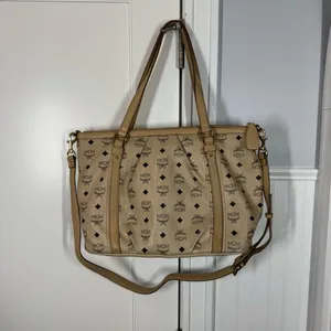 MCM Visetos 2 Way Monogram Bag with Crossbody Strap tan cream neutral‎ designer thumbnail 8