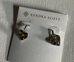Kendra Scott Heart Drop Earrings Silver Iridescent Abalone Look NWT thumbnail 1