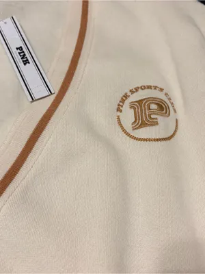 PINK Cream Zip-Up Jacket with Tan Trim thumbnail 4