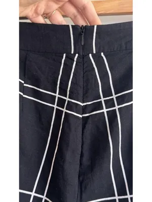 Anthropologie Sancia Black Windowpane Wide Leg Pants Size S Side Slit Cotton Resort thumbnail 9