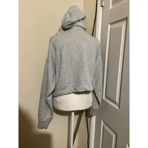 GOOD AMERICAN Grey Cropped Fleece Lined Hoodie Sweatshirt Women's Size S thumbnail 3