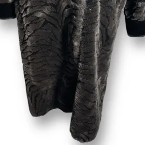 Vintage Faux Fur Zebra‎ Print Long Coat Oversized Collar Black Brown Small Glam thumbnail 5