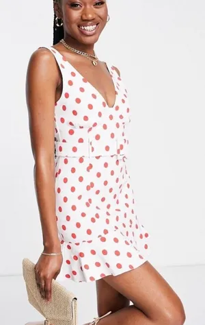 ASOS Red Polka Dot Belted Dress thumbnail 1
