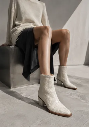 Miista Bondi Off White Woven Leather Western Ankle Boots Size US 7.5 $390 thumbnail 1
