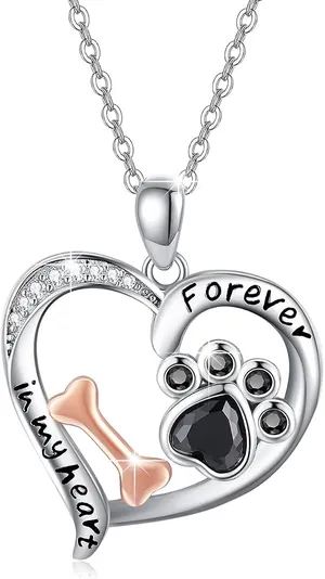Forever In My Heart Dog Paw Print Necklace 925 Sterling Silver Heart Pendant thumbnail 1