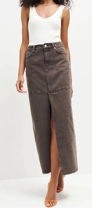 Reformation Jeans Tazz Maxi Brown Denim Skirt Size 31 thumbnail 1