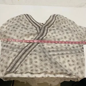 FP One Free People S Sheer Boho Wrap Blouse Ivory Gray Balloon Sleeve thumbnail 5