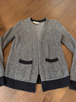 Loft Women’s Black & White Open-Front Knit Cardigan Sweater Size XS - C54-151 thumbnail 4