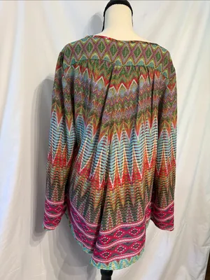 new directions Multicolor Zigzag Tie-Neck Women’s Tunic SZ L thumbnail 3
