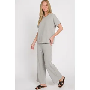 Zenana Viscose Round Neck Top & Pants Set‎ - Medium thumbnail 3