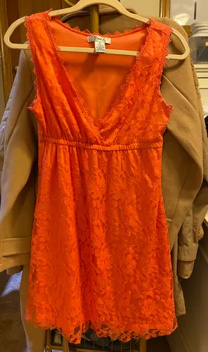Pinky Coral Orange Pink Lace Dress thumbnail 2